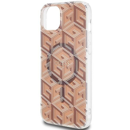 Oryginalne Etui GUESS Hardcase GUHMP15SHGCUSTGW do iPhone 15 (Kompatybilny z Magsafe / IML GCUBE / brązowy)