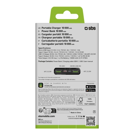 Powerbank SBS TTBB10000FASTPD20K 10000 mAh 20W with Power Delivery - black