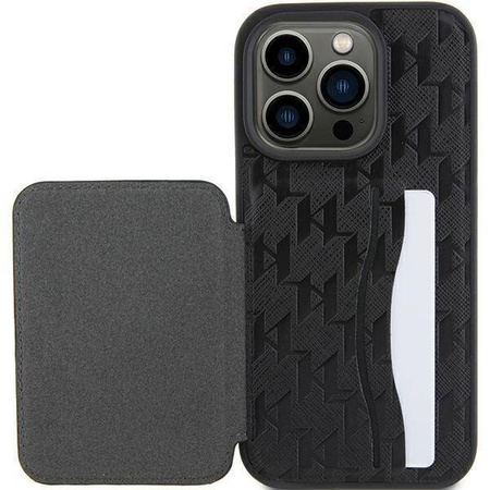 Karl Lagerfeld nakładka do iPhone 15 Pro Max 6,7&quot; KLHCP15XSAKKNSCK czarna hardcase Saffiano Cardslots and Stand Monogram Ikonik Patch