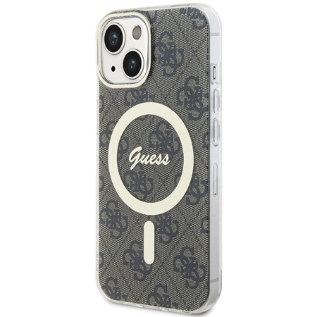 Etui Guess IML 4G MagSafe na iPhone 15 Plus - brązowe