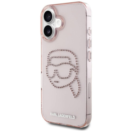 Original Case IPHONE 16 Karl Lagerfeld Hardcase IML Rhinestones Karl Head pink