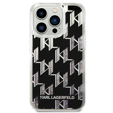 Original Handyhülle IPHONE 14 PRO Karl Lagerfeld Hardcase Liquid Glitter Monogram (KLHCP14LLMNMK) schwarz