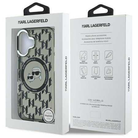 Karl Lagerfeld nakładka do iPhone 16 6,1&quot; KLHMP16SHMCKMHK czarna Hardcase IML Monogram Karl&Choupette Head MagSafe
