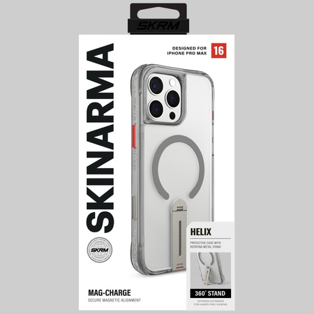 Etui Skinarma Helix do iPhone 16 Pro Max  Magnetic Charging 360 Rotating Stand titanium