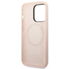 Original Case IPHONE 14 PRO MAX Guess Hard Case Silicone Logo Plate MagSafe pink
