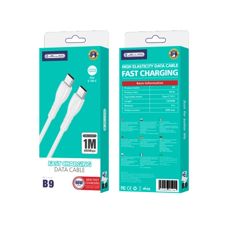 JELLICO cable B9 USB-C - USB-C PD 66W 1M White