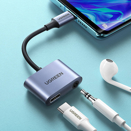 Ugreen audio adapter USB Type C (male) - USB Type C PD QC (female) + 3.5mm mini jack (female) gray (CM231)