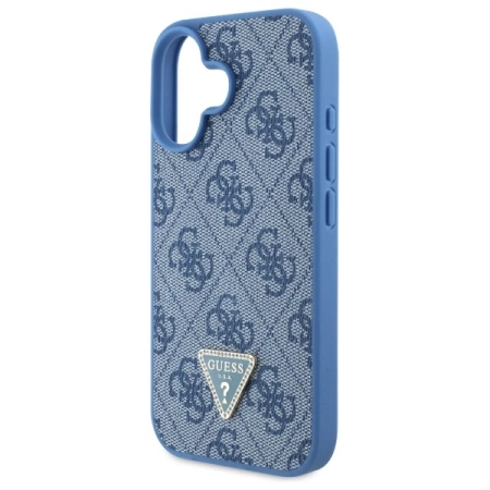 Etui Guess Hardcase Leather 4G Triangle Strass MagSafe na iPhone 16 - niebieskie