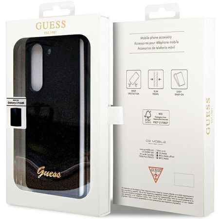 Guess nakładka do Samsung Z Fold5 GUHCZFD5HGGSHK czarna PU/TPU Glitter Script
