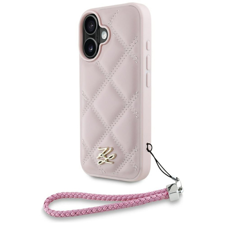 Original Case IPHONE 16 Karl Lagerfeld Quilted Initial Logo & Chain Strap pink