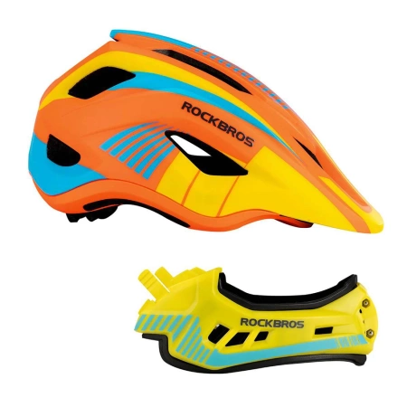 Rockbros TT-32SOYB-S Kinderfahrradhelm mit abnehmbarem Kinnbügel, Größe S – gelb-orange