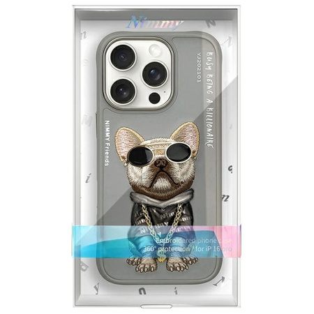 Nimmy etui iPhone 16 Pro 6.3" szary/gray  Glasses Cool Dog