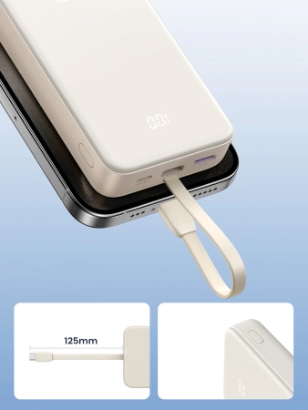 Ugreen PB505 Powerbank 20000 mAh 22,5 W USB-C USB-A integriertes USB-C-Kabel – Weiß