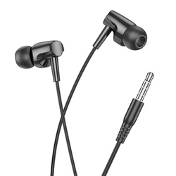 HOCO zestaw słuchawkowy / słuchawki dokanałowe jack 3,5mm z mikrofonem M112 czarne