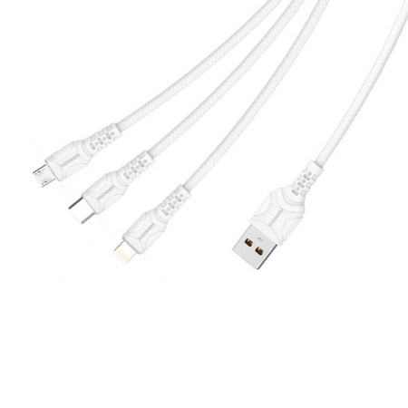 Kabel 3w1 1m USB - Micro USB + Lightning + USB-C Denmen D05E biały