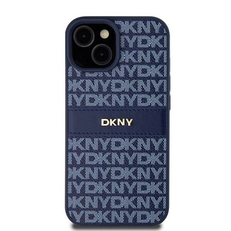 DKNY DKHCP15SPRTHSLB iPhone 15 / 14 / 13 6.1" niebieski/blue hardcase Leather Mono Stripe & Metal Logo