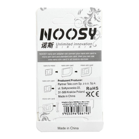 Zestaw Adapterów Nano Sim/Micro,Micro Sim i Nano/Sim (NOOSY 3w1) biały