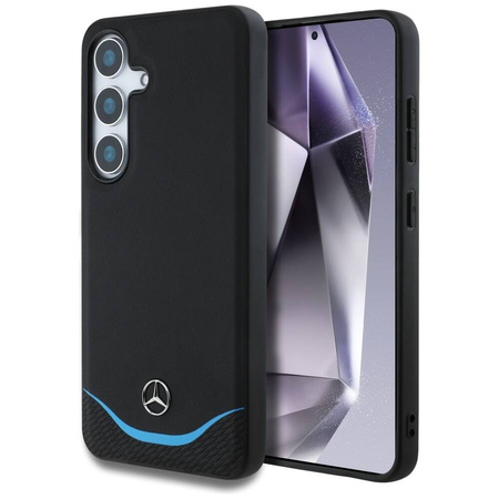 Original Handyhülle SAMSUNG GALAXY S25 Mercedes Leather Contrasted Blue Horizontal Curve MagSafe schwarz
