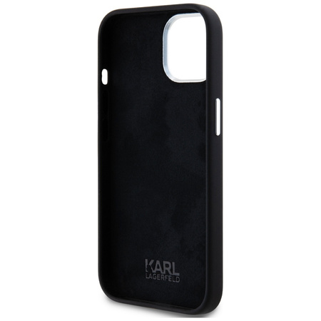 Original Handyhülle IPHONE 15 Karl Lagerfeld Silicone Metal Script Logo schwarz
