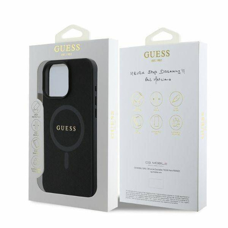 GUESS futerał do IPHONE 16 Pro kompatybilny z MagSafe GUHMP16LPSAHMCK (PU Saffiano Classic Logo) czarny