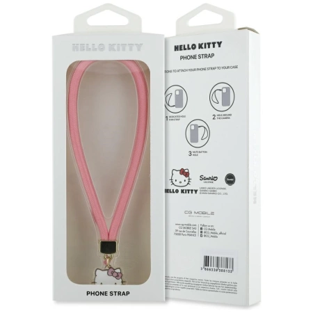 Zawieszka na telefon Hello Kitty Nylon Cord Kitty Head - różowa