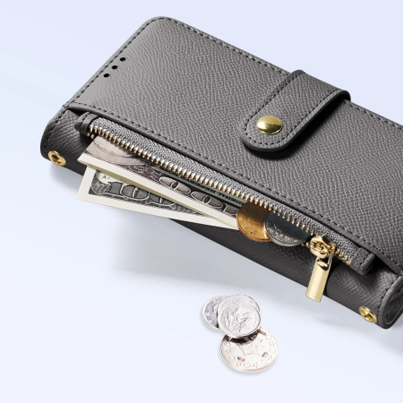 Dux Ducis Lawa iPhone 16e Lederhülle mit abnehmbarer magnetischer Brieftasche - Grau