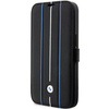 Original Handyhülle IPHONE 14 PRO BMW Bookcase Leather Stamp Blue Lines (BMBKP14L22RVSK) schwarz