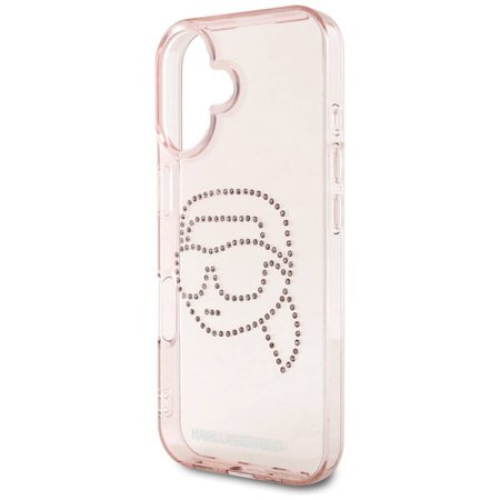 Oryginalne Etui IPHONE 16 Karl Lagerfeld Hardcase IML Rhinestones Karl Head różowe
