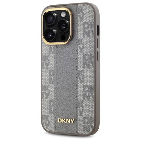 Oryginalne Etui IPHONE 14 PRO DKNY Hardcase Leather Checkered Mono Pattern MagSafe (DKHMP14LPCPVSLE) beżowe