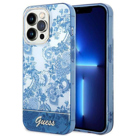 Guess Porcelain Collection - Etui iPhone 14 Pro (niebieski)
