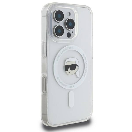 Karl Lagerfeld nakładka do iPhone 16 Pro 6,3&quot; KLHMP16LHLSKIH biała Hardcase IML Metal Karl Head MagSafe