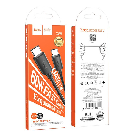 HOCO kabel Typ C do Typ C Power Delivery 60W Gratifed X88 czarny