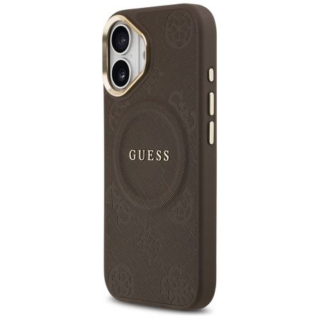 GUESS futerał do IPHONE 17 kompatybilny z MagSafe GUHMP17SPSAMSECW (PU W/ Peony Hot Stamp) brązowy