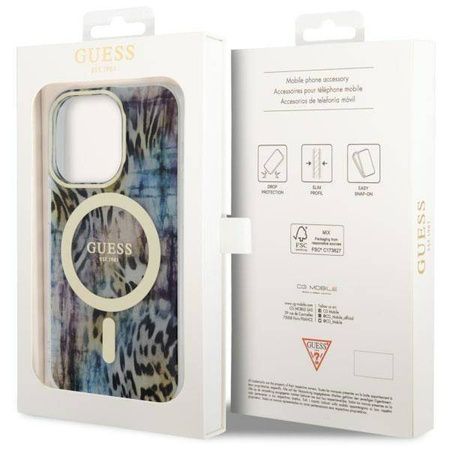 Guess GUHMP14LHLEOPWB iPhone 14 Pro 6.1" Blau/Blau Hardcase Leopard MagSafe