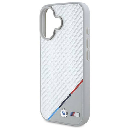 Original Handyhülle IPHONE 16 BMW Hardcase M Carbon Tricolor Line MagSafe (BMHMP16S23PUDTS) grau