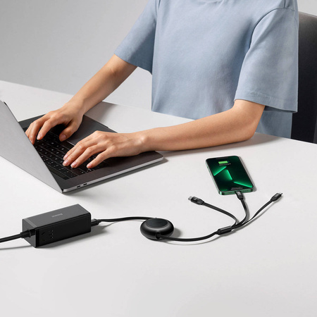 Baseus Bright Mirror 2 einziehbares Kabel 3in1 USB Typ A - micro USB + Lightning + USB Typ C 66W 1.1m schwarz (CAMJ010101)