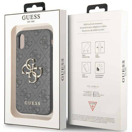 Original Handyhülle IPHONE X / XS Guess Hardcase 4G Big Metal Logo (GUHCPX4GMGGR) grau