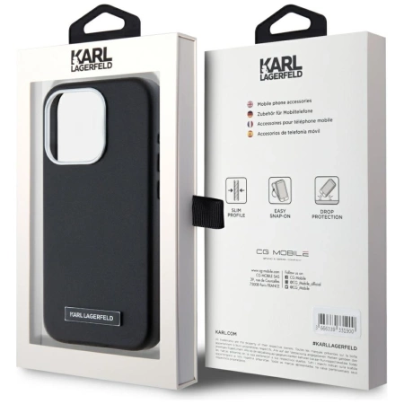 Karl Lagerfeld FW Metal Plate MagSafe iPhone 15 Pro Max Hülle - Schwarz