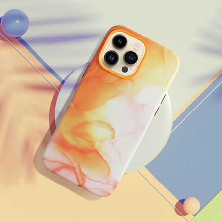 Leather Mag Cover kompatybilne z MagSafe do IPHONE 14 PRO MAX orange splash