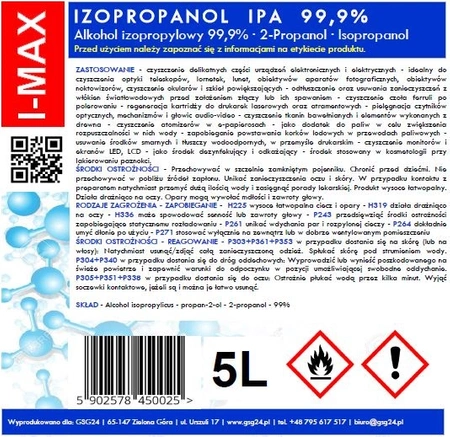 Isopropylalkohol Isopropanol IPA I-MAX 99,9 % 5L