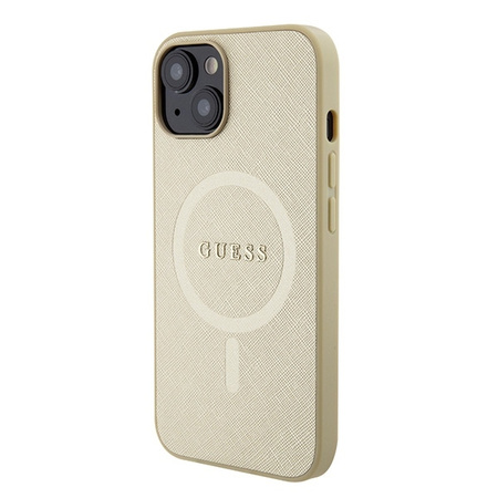 Oryginalne Etui APPLE IPHONE 15 Guess Hardcase Saffiano MagSafe (GUHMP15SPSAHMCB) złote