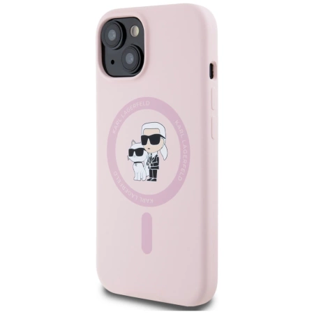 Etui Karl Lagerfeld Silicone Karl&Choupette MagSafe na iPhone 15 Plus - różowe