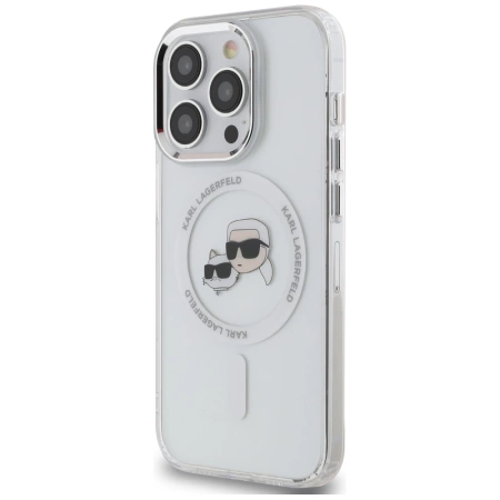Karl Lagerfeld IML Metal Karl &amp; Choupette Head MagSafe iPhone 14 Pro Case - White