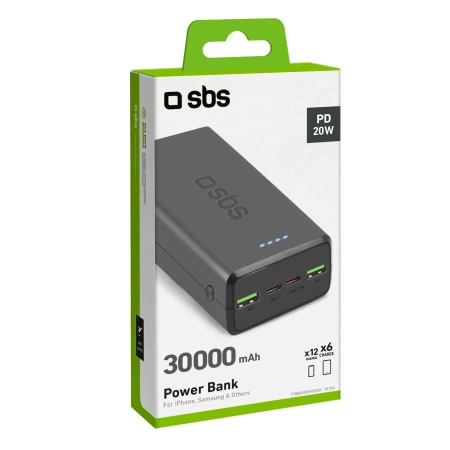 Powerbank SBS TTBB30000PD20K 30000 mAh 2 x USB-C 2 x USB-A - czarny