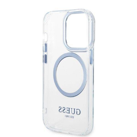 Guess nakładka do iPhone 13 Pro Max 6,7" GUHMP14XHTRMB niebieska HC Magsafe Metal Outline