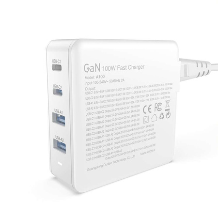 GaN 100W 2 x USB-C / 2 x USB fast charger Dudao A100EU - white
