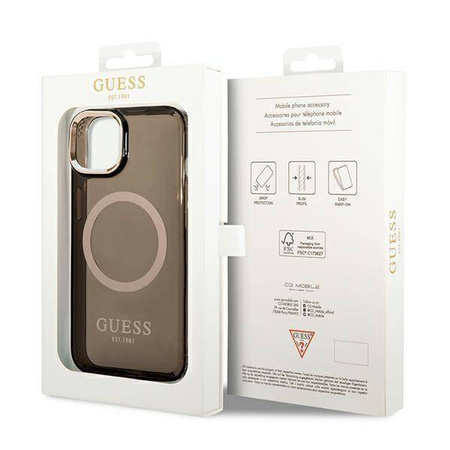 Guess Gold Outline Translucent MagSafe - Etui iPhone 14 Plus (czarny)