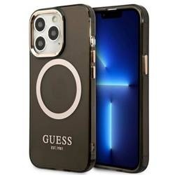 Original Handyhülle IPHONE 13 PRO Guess Hard Case Gold Outline Translucent MagSafe (GUHMP13LHTCMK) schwarz