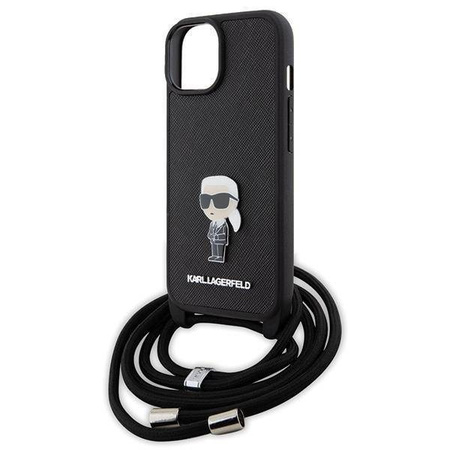 Etui Karl Lagerfeld Crossbody Saffiano Monogram Metal Pin Karl & Choupette na iPhone 15 - czarne