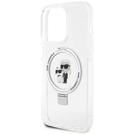 Original Case IPHONE 15 PRO Karl Lagerfeld Hardcase Ring Stand Karl&Choupettte MagSafe white